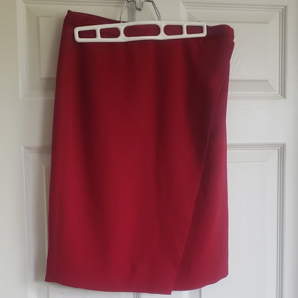 J. Crew Red Wrap Pencil Skirt Knee-Length